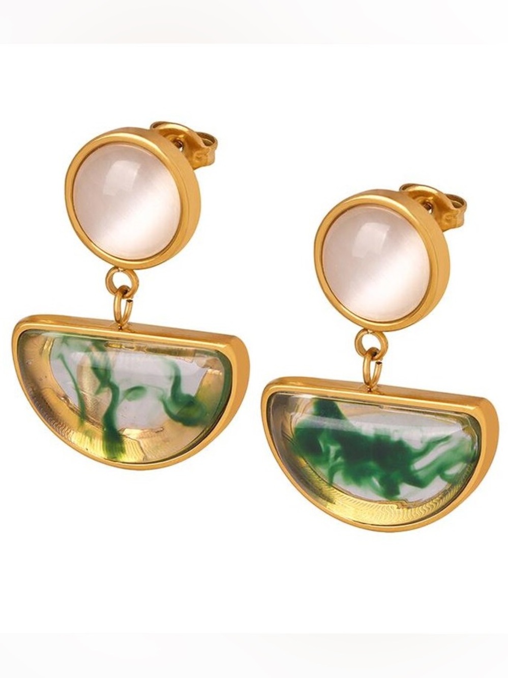 Cat’s-Eye Gemstone with Resin Drop Earrings NWOT